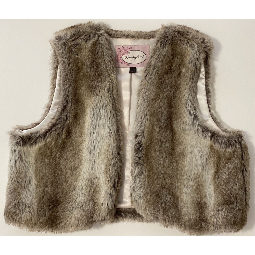 Wendy Hil Women's Vest L Top Faux Fur Brown USA made Vintage